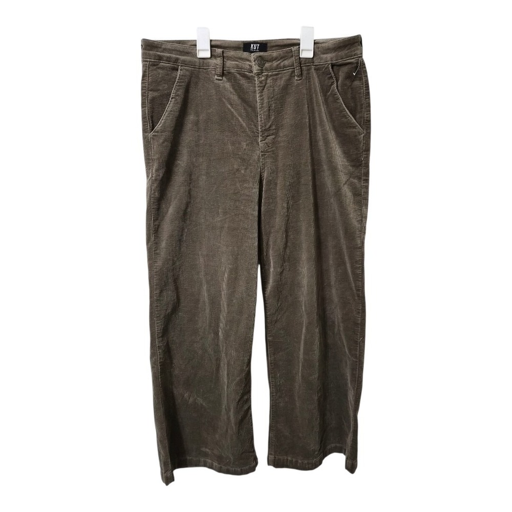 KUT From The Kloth MEG High Rise‎ Wide Leg Corduroy Pants Women's Size 16 Green